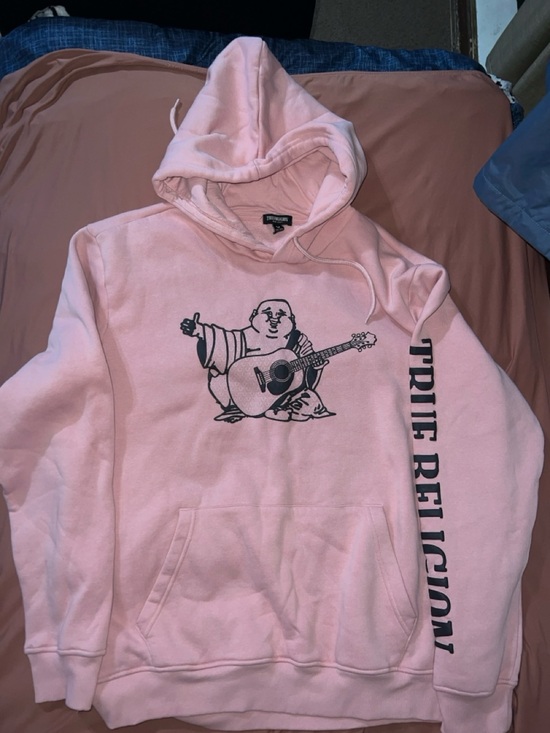 True Religion Sweaters - True Religion Pink Hoodie with Buddha Guitar Graphic